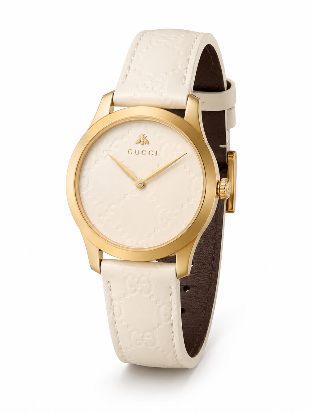NWT Gucci Cream Leather Watch with Gold-Tone Case